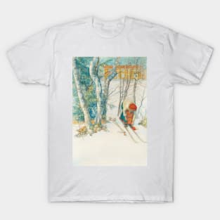 Girl on Skis by Carl Larsson T-Shirt